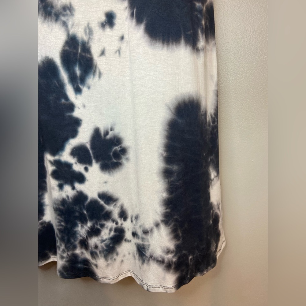 ARAN'S DEN Lagenlook Tunic Top Long Shirt Dress Tie Dye Black White Short Sleeve - Picture 12 of 13